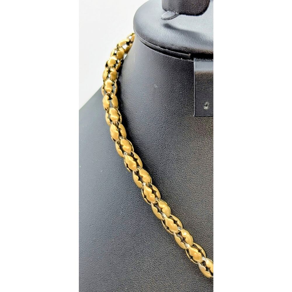 VTG/Antique Marked Czech Opaque Blue Pendant Muted Gold Tone Chain 16" Necklace - Picture 5 of 9